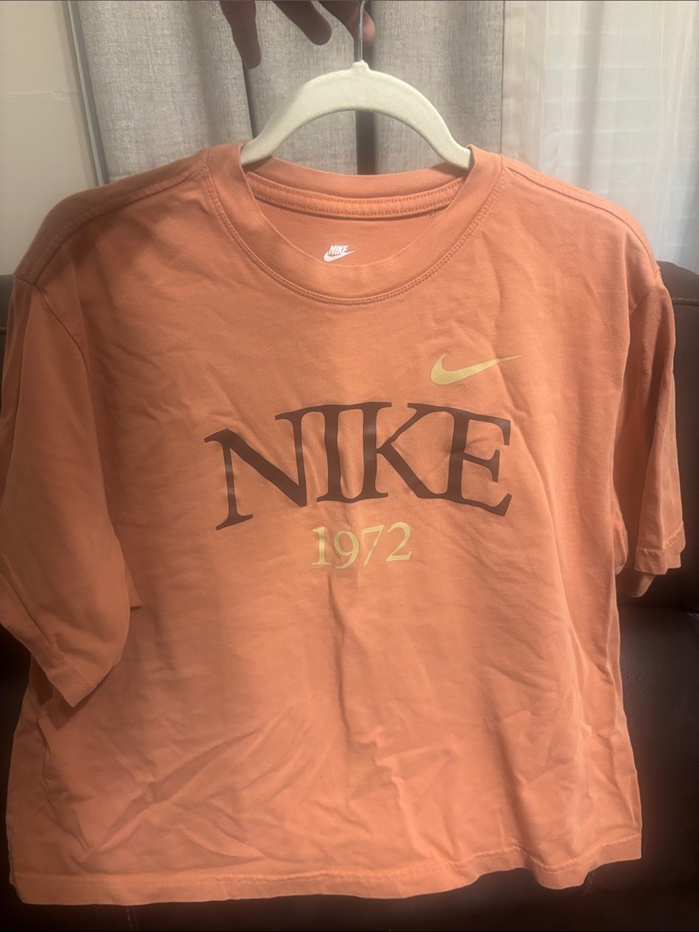 Nike Peach Orange Graphic '1972' Tee with Pale Yellow Swoosh